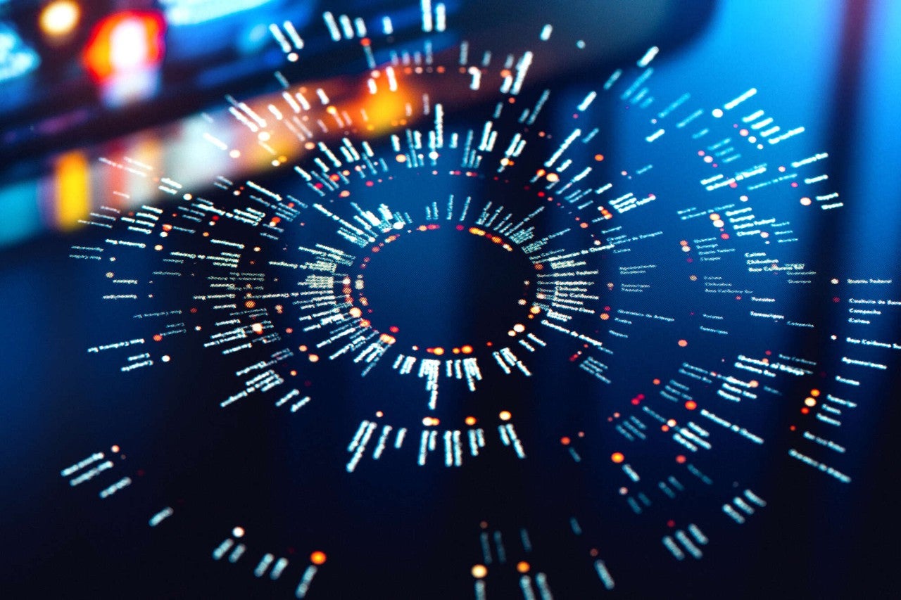 Big Data Analysing Technologies. Futuristic Interface on digital monitor.